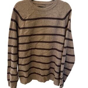 Express Mens Lambs Wool Tan & Black Striped Crewneck Sweater Size XL Vintage Y2K